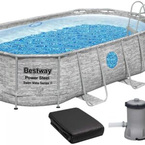 Каркасний басейн Bestway 56714 (427х250х100 см) з картриджним фільтром, драбиною і захисним тентом