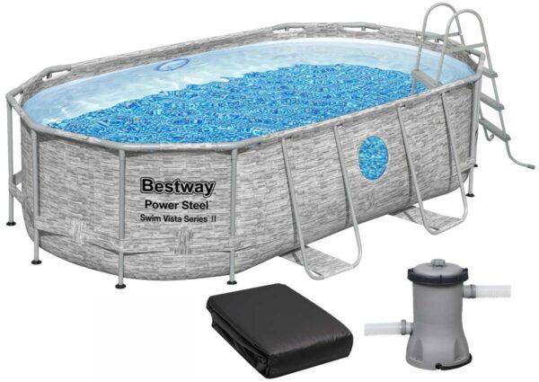 20837_0.jpg Каркасний басейн Bestway 56714 (427х250х100 см) з картриджним фільтром, драбиною і захисним тентом