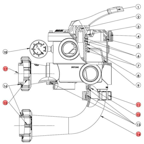 26841_2.jpg Комплект з'єднань для 6-позиційного вентиля Hayward SPX0719KIT