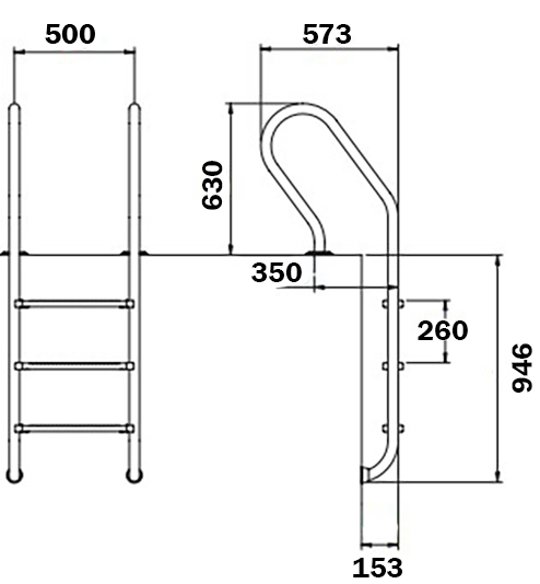 Сходи для басейну Flexinox Mixta Electropolished (3 сходинки), AISI-316L