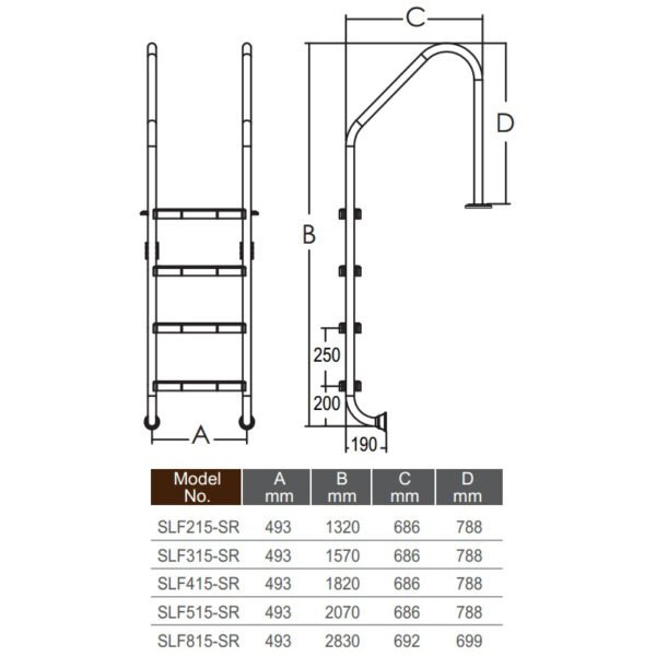 Сходи для басейну Emaux Standard SLF415-SR (4 сходинки), AISI-304