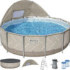 34030_00.jpg Каркасний басейн Bestway 561FY (396х107 см) з картриджним фільтром, драбиною, тентом і навісом
