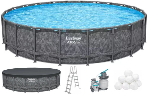 37842_00.jpg Каркасний басейн Bestway Grey 561KC (549х132 см) з пісочним фільтром, тентом та драбиною