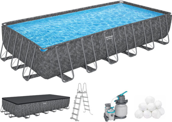 37847_00.jpg Каркасний басейн Bestway Grey 561KG (732х366х132 см) з пісочним фільтром, тентом та драбиною