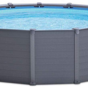 Каркасний басейн Intex 26384 GRAPHITE GRAY (478х124 см) з пісочним фільтром, драбиною, підкладкою і тентом