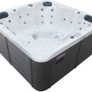СПА-басейн Aquajoy Riviera (200х200х90 см), сріблясто-білий мармур, з динаміками та LED-підсвічуванням