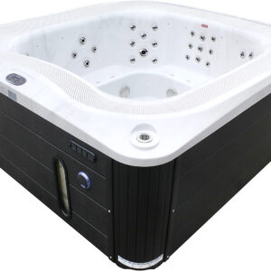 Переливний СПА-басейн Aquajoy Serenity (250х230х96 см), сріблясто-білий мармур, чорний корпус