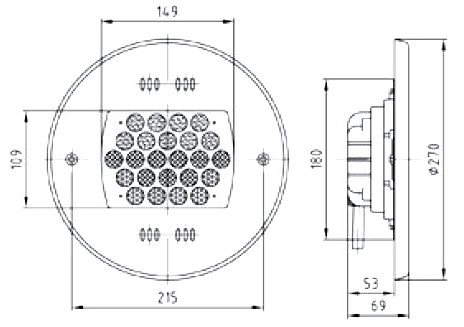 41770_2_1.jpg Прожектор Fitstar 4.40000021 28/4 POWER LED 3.0 (24 В, 6000 K), White, без закладної, для морської води