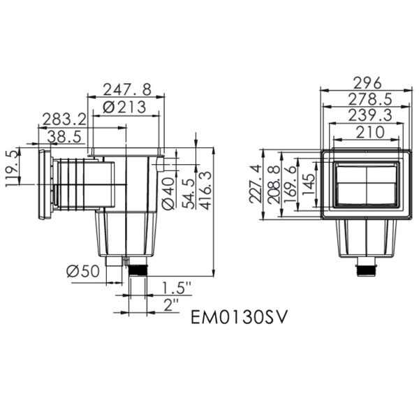 em0130-sv_.jpg Скімер під лайнер Emaux EM0130-SV Standart (квадратна кришка), з латунними вставками