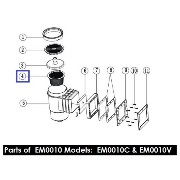 emaux_89150201_diagram.jpg Кошик з ручкою для скімерів Emaux Standard серії EM0010/0020 (89150201/89150101).