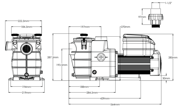 qtw_ywhr_2.png Насос Hayward Max Flo VS SP1811VS (220 В, 13.5 м3/год, 1.1 HP), 4-швидкісний